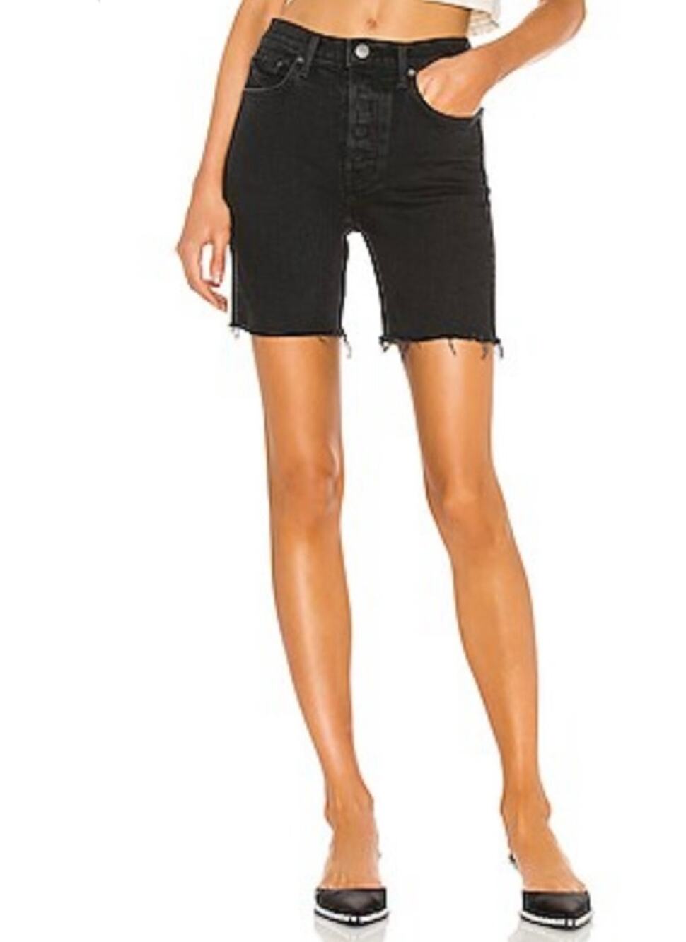 GRLFRND Black Cotton High Rise Riley Raw Hem Denim Shorts in Downtown Size 27